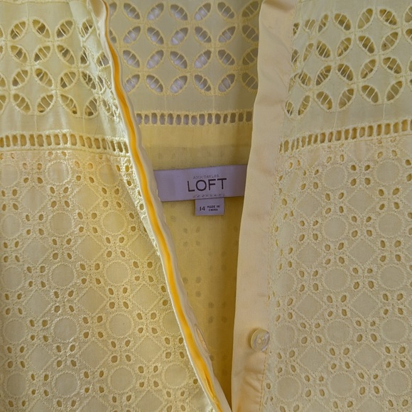 Ann Taylor LOFT yellow eyelet sleeveless dress size 14 excellent condition - Picture 3 of 5